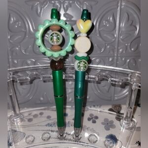 Starbucks Green and Cream Beaded Pen Set